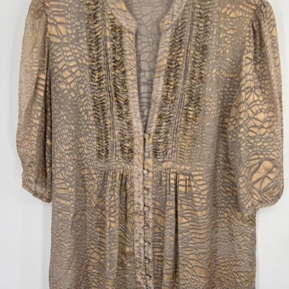 Chicos 1 Animal Print semi Sheer burnout Tunic 3/4 Sleeves Size medium Gold - Picture 6 of 11